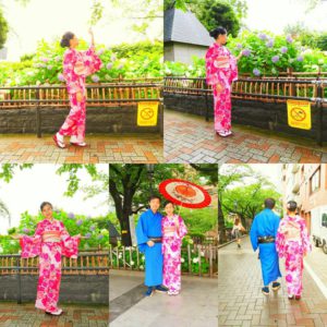 伝統的なお着物をお選び頂きました。和柄の傘で、日本情緒ある浅草スタイルです(*^^*) 着物体験ありがとうございます＼(^_^)／